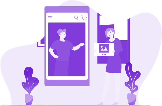 Man And Woman Communication On Ecommerce Platfrom  Illustration