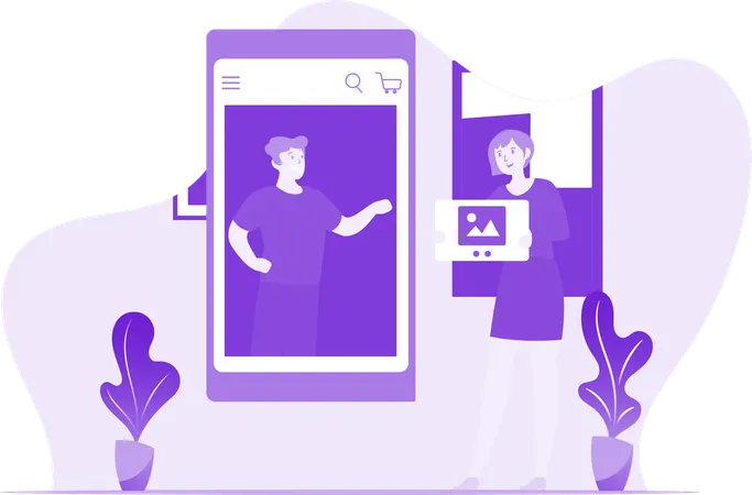 Man And Woman Communication On Ecommerce Platfrom  Illustration