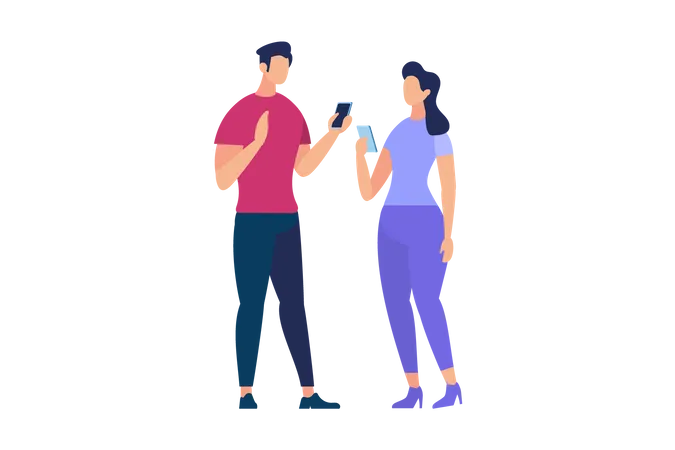 Man and Woman Communication with holding mobile Illustration