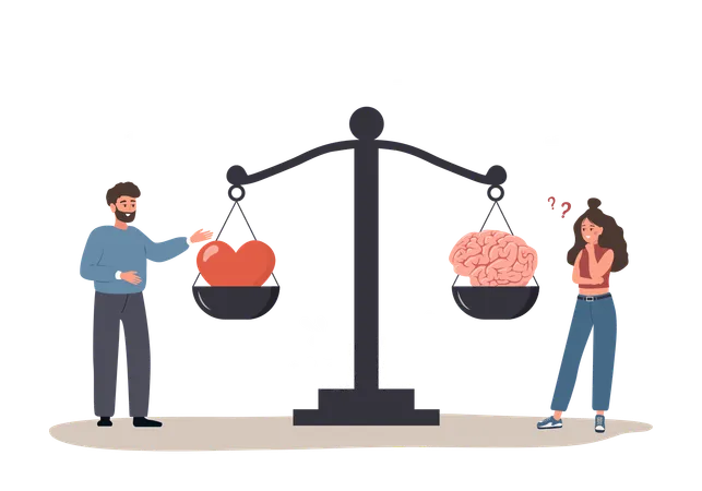 Man And Woman Comparing Logic Thinking And Emotion On Scale  Illustration