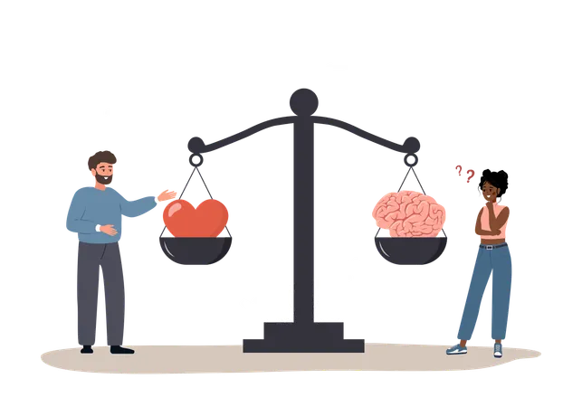 Man And Woman Comparing Logic Thinking And Emotion On Scale  Illustration