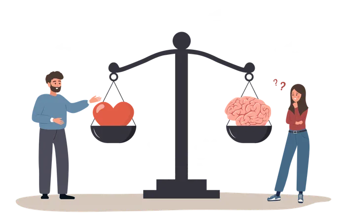 Man And Woman Comparing Logic Thinking And Emotion On Scale  Illustration