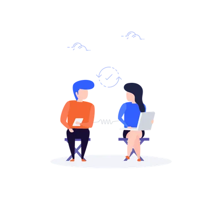 Man and woman connected on social media  Illustration