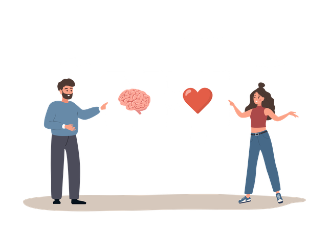 Man And Woman Connected Puzzles With Human Heart And Brain  Illustration