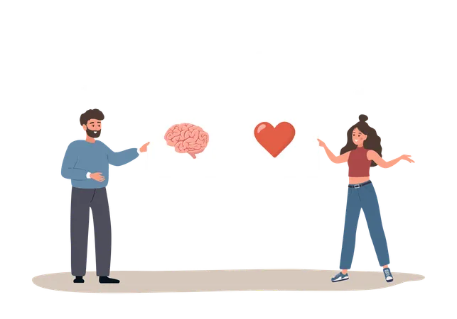 Man And Woman Connected Puzzles With Human Heart And Brain  Illustration