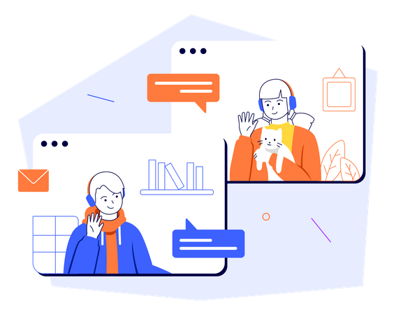 Man And Woman Consult Via Online Videoconference Illustration