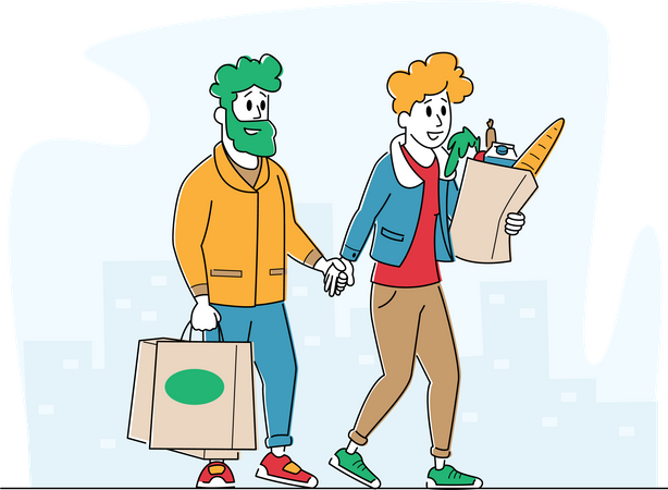 Man and Woman Customers with Shopping Bags Walking from Shop Buying Goods  Illustration