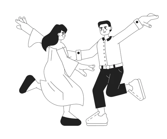 Man And Woman Dancing Monochromatic Flat Vector Characters Professional Choreography Editable Thin Line Full Body People On White Simple Bw Cartoon Spot Image For Web Graphic Design イラスト