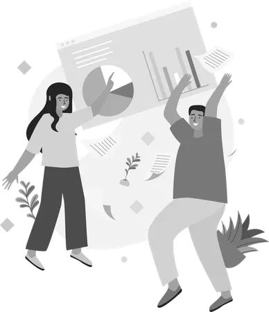 Man and Woman Data Analyzing  Illustration