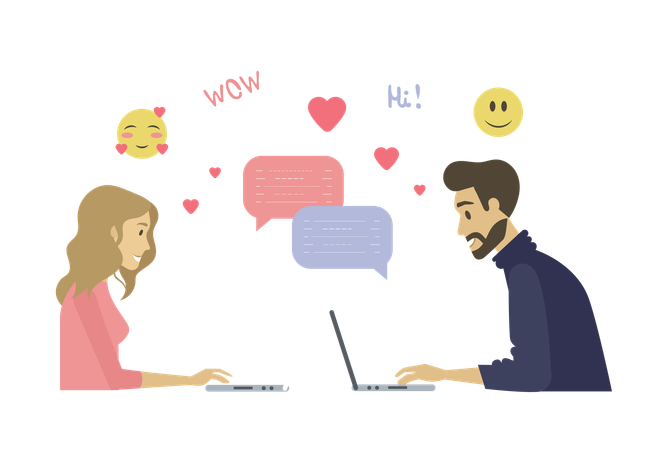 Man and woman dating using laptop  Illustration
