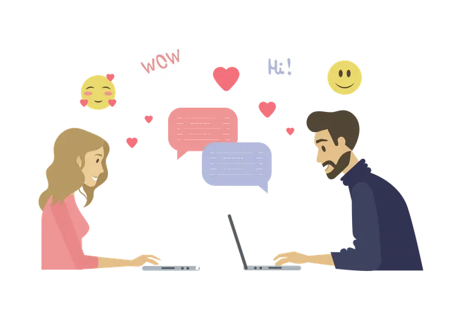 Man and woman dating using laptop  Illustration