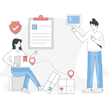 Man and woman  discuss about inventory  Illustration