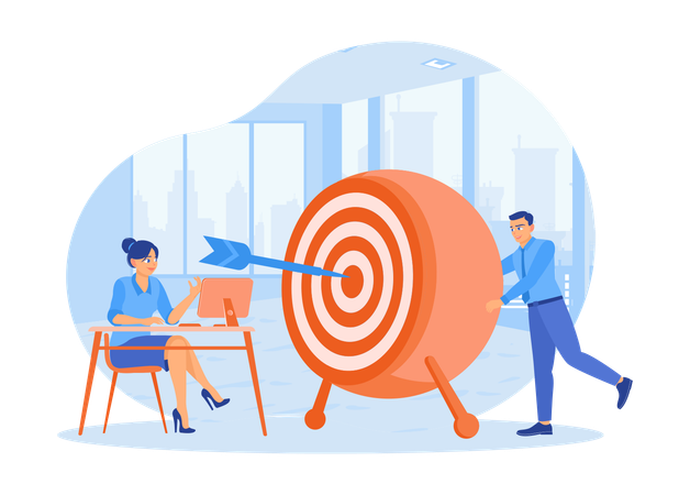 Man And Woman Discuss on Business Development And Business Targets  Illustration