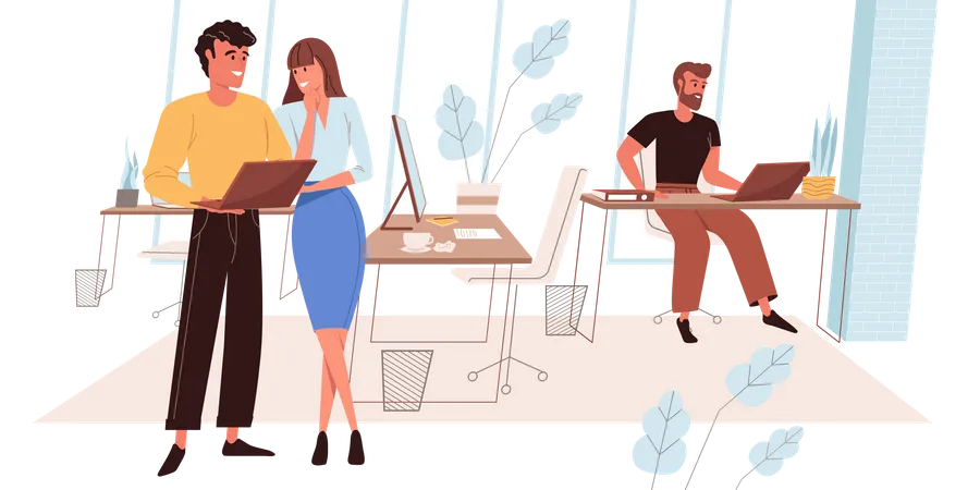 Man And Woman Discussing About Business Work  Illustration