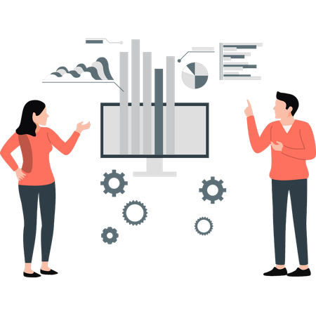 Man and Woman discussing business rising graph  Illustration