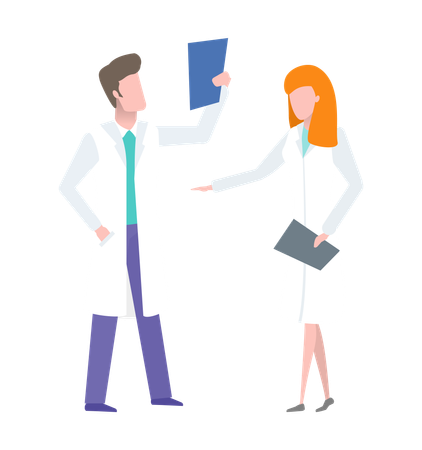Man and woman doctors discussing diseases  Illustration
