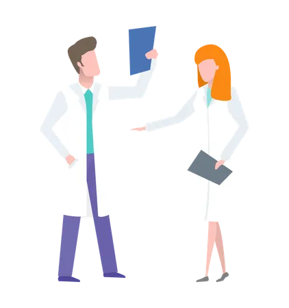 Man and woman doctors discussing diseases  Illustration