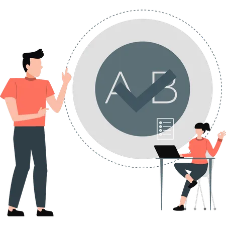 Man and woman doing ab testing  Illustration