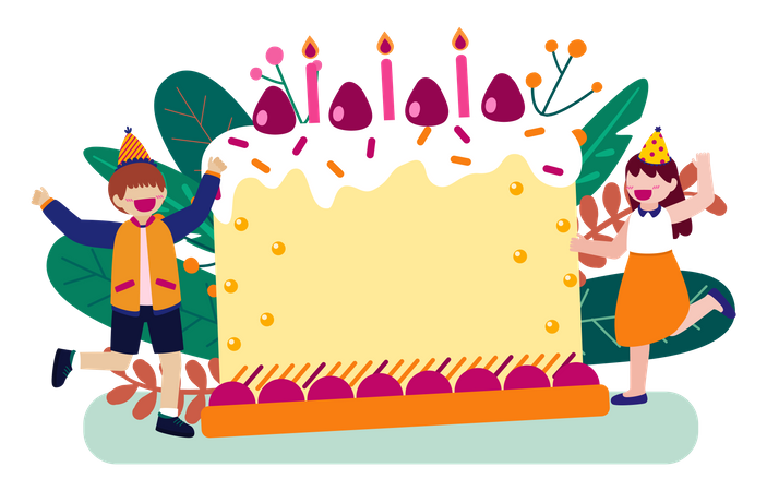 Man and woman doing birthday party Illustration