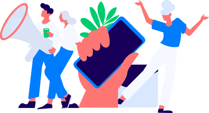 Man and woman doing business branding work  Illustration