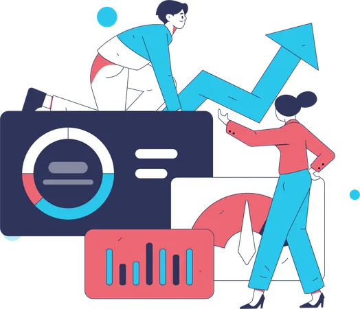 Man and woman doing business growth  Illustration
