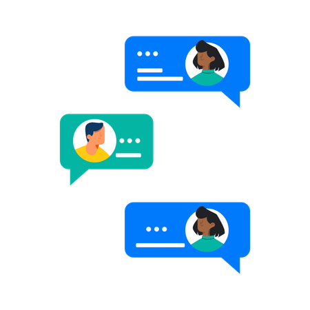 Man and woman doing chatting with chatbot  Illustration