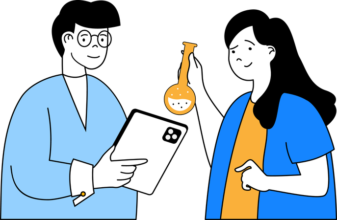 Man and woman doing chemical experiment  Illustration