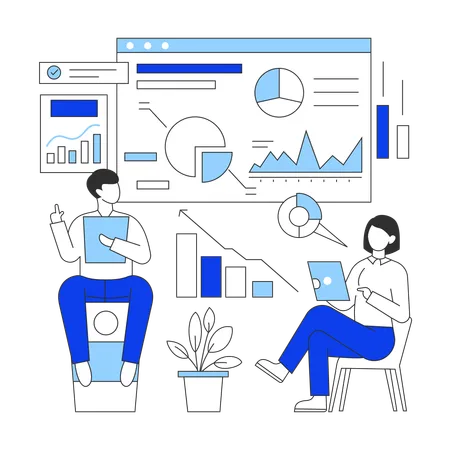 Man and woman doing Competitor Analysis  Illustration