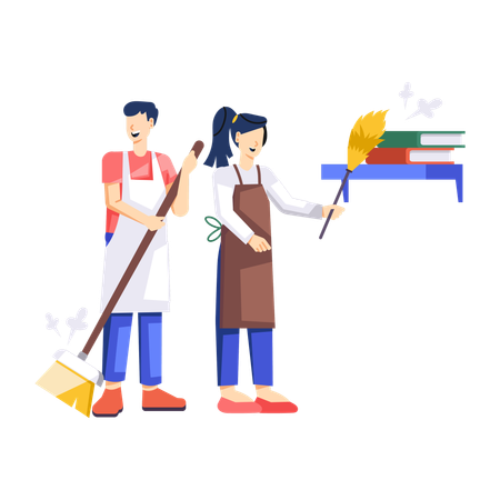 Man and woman doing Dusting cleaning  Illustration