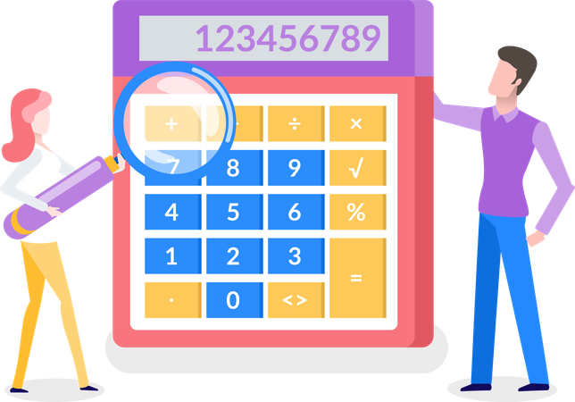 Man and woman doing financial calculation  Illustration