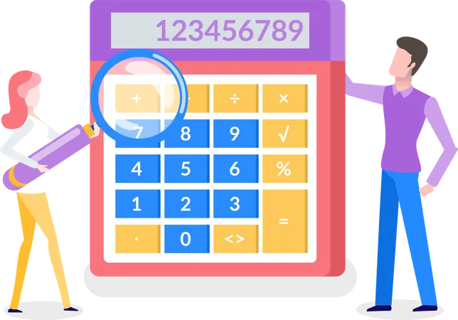 Man and woman doing financial calculation  Illustration