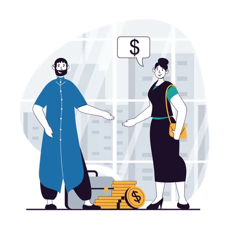 Man and woman doing financial talk  Illustration