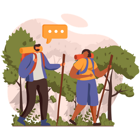 Man and woman doing hiking  Illustration