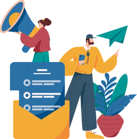 Man and woman doing mail marketing  Illustration