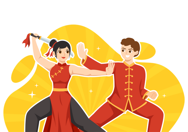 Man and woman doing Martial Art Illustration