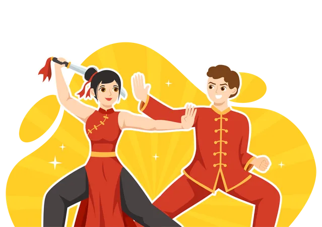 Man and woman doing Martial Art Illustration