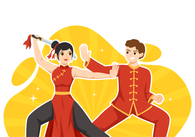 Man and woman doing Martial Art  Illustration