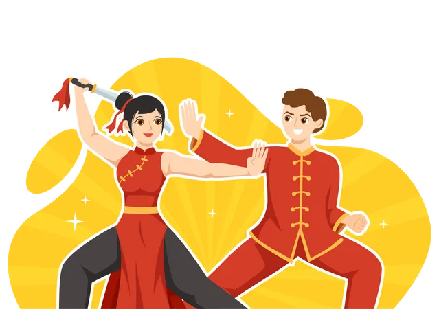 Man and woman doing Martial Art  Illustration