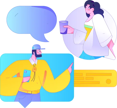 Man and woman doing mobile chatting  Illustration