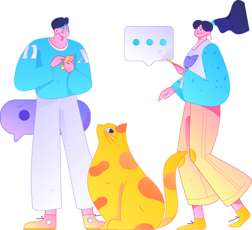 Man and woman doing mobile chatting  Illustration