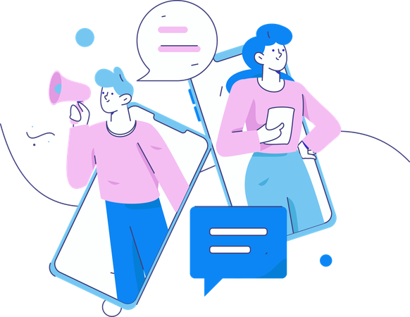 Man And Woman Doing online Communication  Illustration