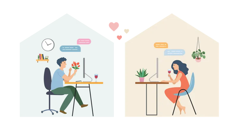 Man and woman doing online dating  Illustration