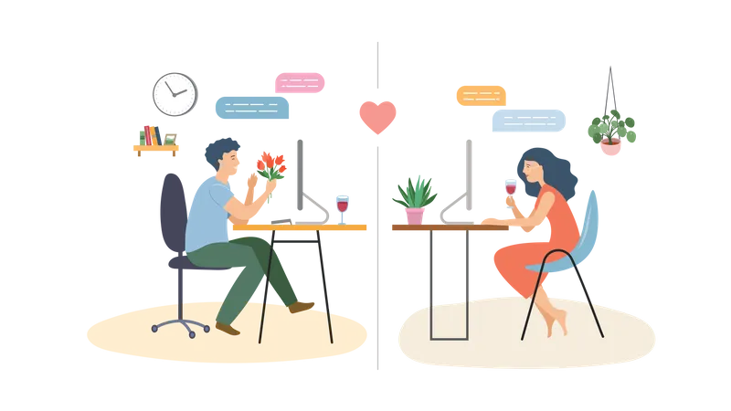 Man and woman doing online dating  Illustration