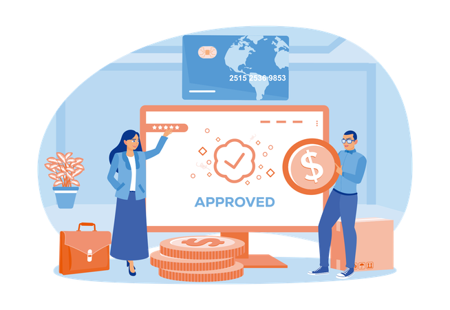 Man and Woman doing Online Payments Successfully And Safely  Illustration