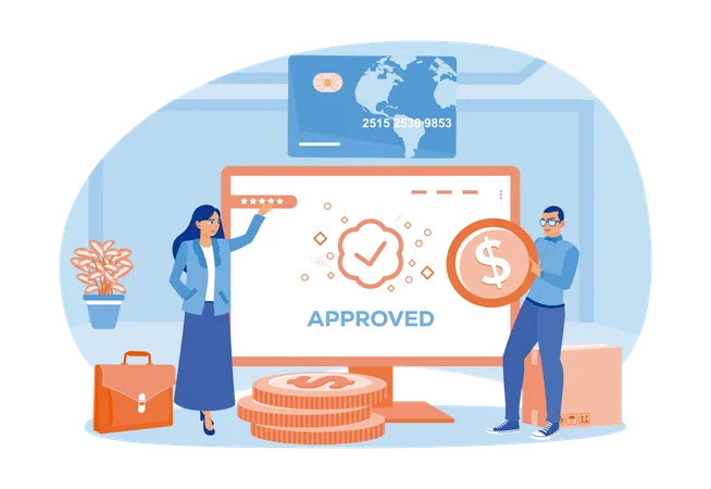 Man and Woman doing Online Payments Successfully And Safely  Illustration