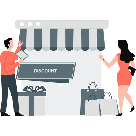 Man and woman doing online shopping  Illustration