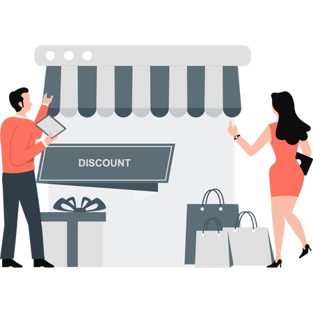 Man and woman doing online shopping  Illustration