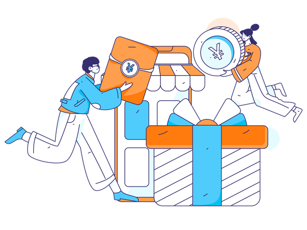 Man and woman doing online shopping using shopping application  Illustration