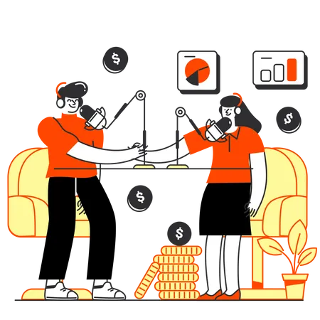 Man and woman doing Podcast business  Illustration