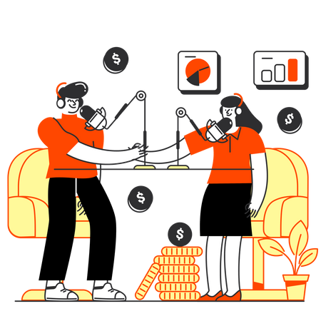 Man and woman doing Podcast business  Illustration